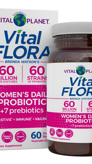 Vital Planet - Vital Flora Probiótico Diario Para Mujer, 60 Mil Millones De Ufc, 60 Cepas Diversas, 7 Prebióticos Orgán