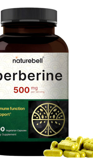Naturebell Suplemento De Berberina De 500 Mg | 300 Cápsulas Vegetales, 97% Puro Berberina Hcl  Extracto De Raíz 5:1
