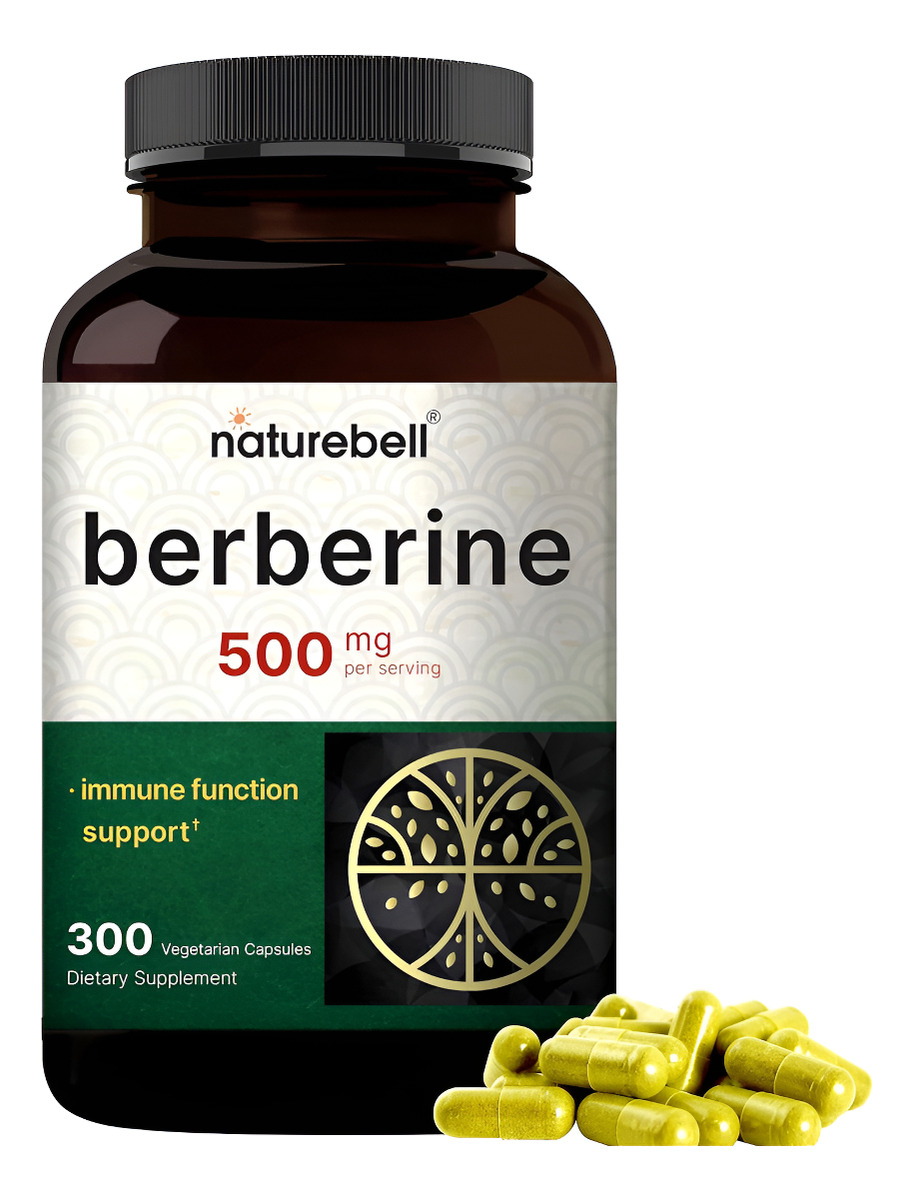Naturebell Suplemento De Berberina De 500 Mg | 300 Cápsulas Vegetales, 97% Puro Berberina Hcl Extracto De Raíz 5:1
