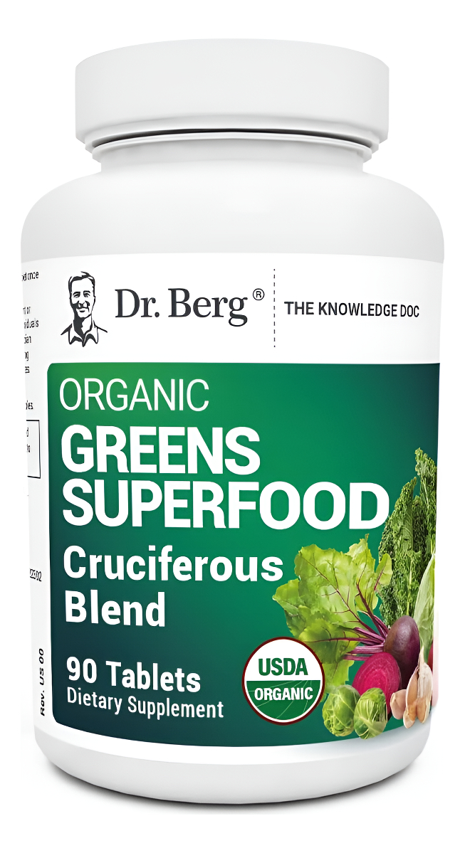 Dr. Berg's Organic Cruciferous Support - Nueva Versión Del Suplemento Vegetal De Alimentos Integrales Con 11 Superalime
