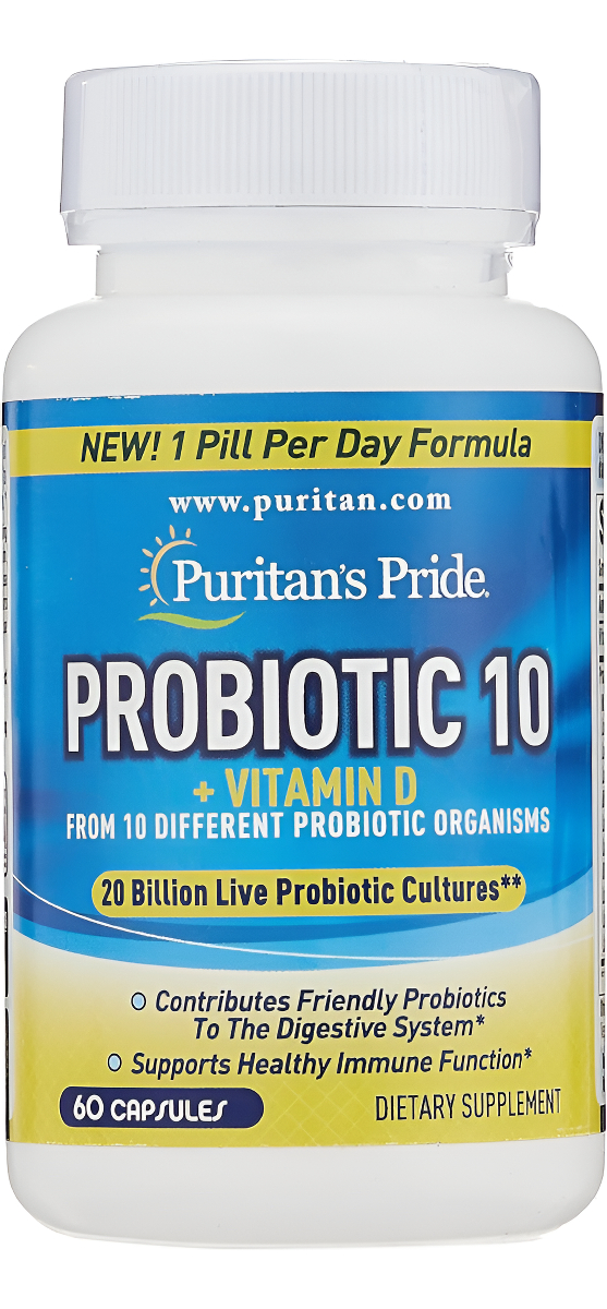 Puritan's Pride Probiótico 10 Con Vitamina D Para Ayudar A Apoyar La Salud Del Sistema Inmunológico, Cápsula, 60 Unidad