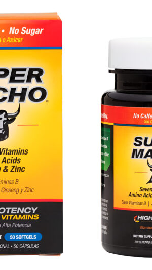 Super Macho Suplemento Dietético Con Zinc De Alta Potencia Y 7 Vitaminas B, Sin Conservantes, 50 Cápsulas Blandas