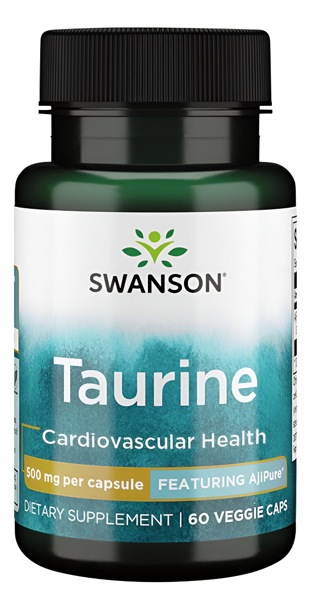 Swanson Taurina Grado Farmacéutico Con Ajipure, Salud Cardiovascular, 500 Mg 60 Cápsulas Vegetales