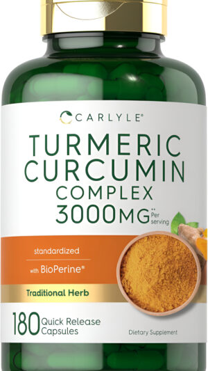 Carlyle Suplemento De Curcumina De Cúrcuma | 3000 Mg 180 Cápsulas | Con Pimienta Negra, Curcuminoides Y Bioperina |