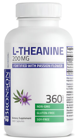 Bronson L-teanina De 200 Mg (doble Fuerza) Con Hierba De Flor De La Pasión, Suplemento De Gestión Del Estrés Sin Gluten
