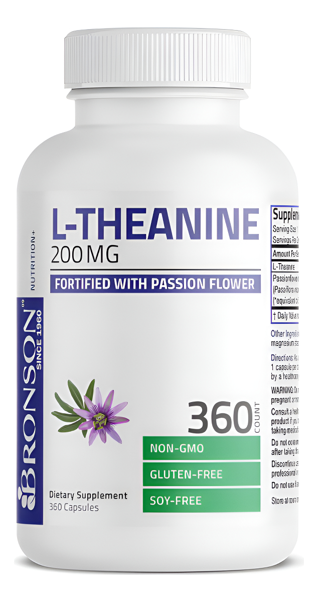Bronson L-teanina De 200 Mg (doble Fuerza) Con Hierba De Flor De La Pasión, Suplemento De Gestión Del Estrés Sin Gluten