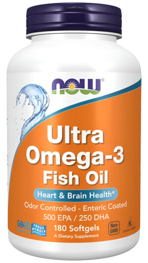 Now Suplementos, Ultra Omega-3 Molecularmente Destilado Y Recubierto Entérico, 180 Cápsulas Blandas