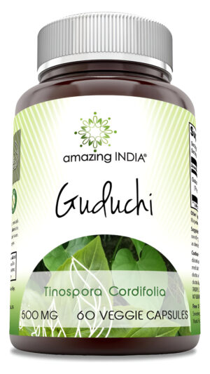 Amazing India Suplemento Guduchi | 500 Mg Por Porción | 60 Cápsulas Vegetarianas | Sin Omg | Sin Gluten |