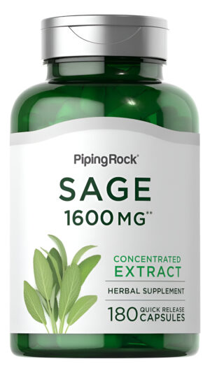 Piping Rock Suplemento De Salvia De 1600 Mg | 180 Cápsulas | Extracto De Hierbas Concentrado | Sin Omg, Sin Gluten