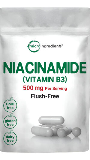 Micro Ingredients Vitamina B3 Niacinamida 500 Mg Por Cápsula, 400 Cápsulas | 1,000 Mg De Niacina Sin Rubor Por Porción