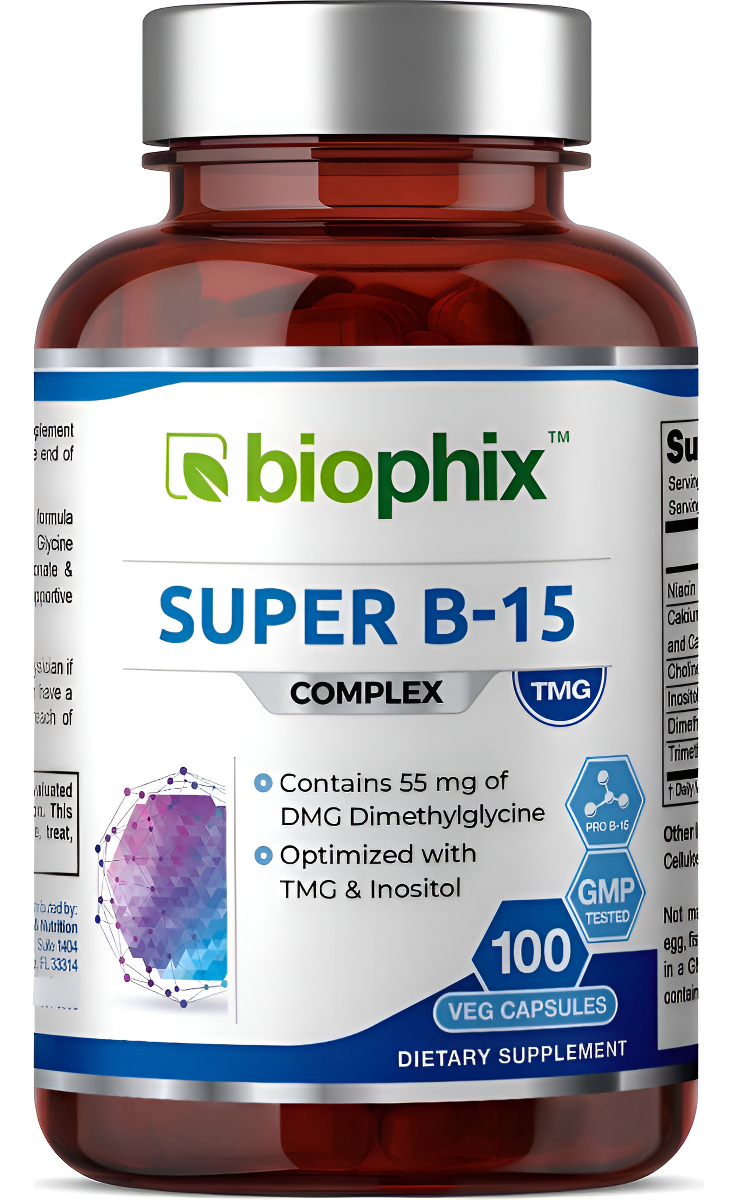 Biophix Super B-15 100 Cápsulas Vegetales Con Niacina, Calcio, Colina, Inositol, Dmg, Tmg