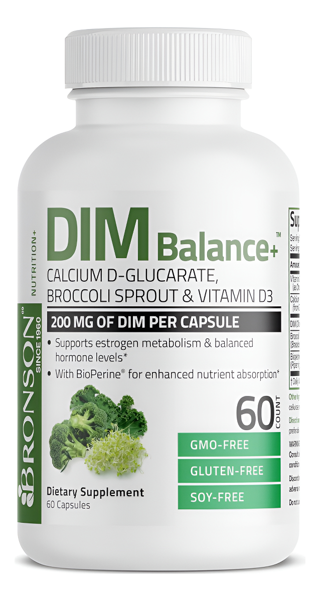 Bronson Dim Balance+ D-glucarato De Calcio, Brotes De Brócoli Y Vitamina D3 200 Mg De Dim Por Cápsula Apoya El Metaboli