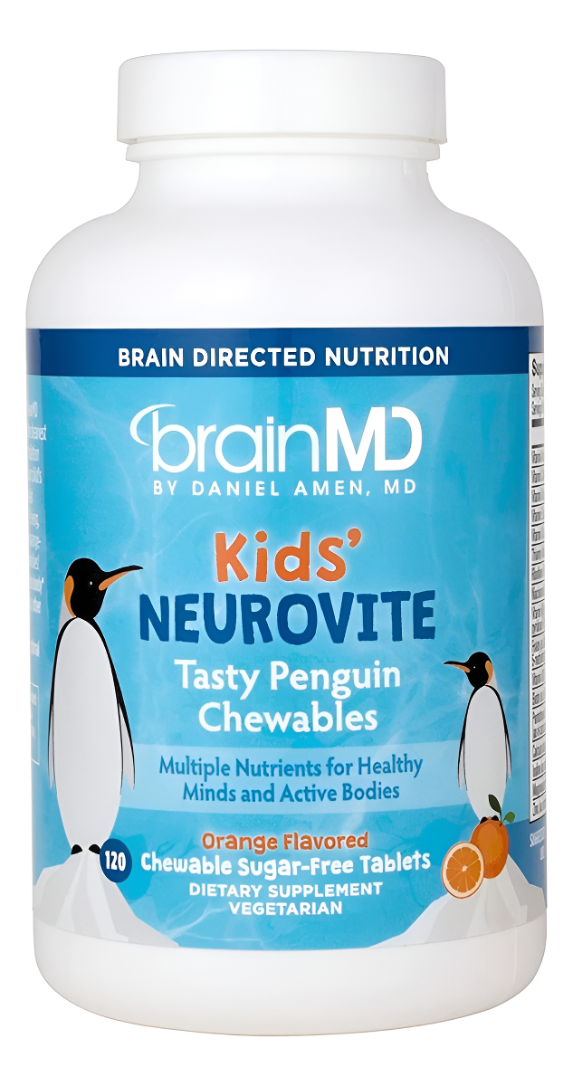 Brainmd Dr Amen Kids Neurovite - Sabor Naranja - 120 Masticables En Forma De Pingüino - Suplemento Multivitamínico