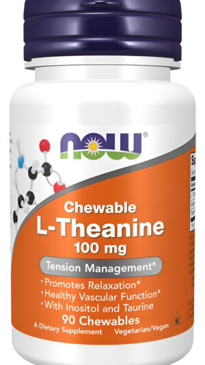 Now Suplementos, L-teanina 100 Mg Con Inositol Y Taurina, Manejo De La Tensión*, 90 Masticables