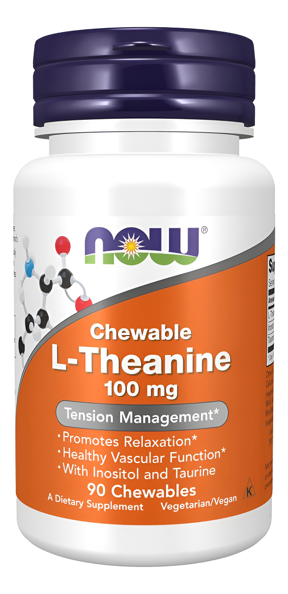 Now Suplementos, L-teanina 100 Mg Con Inositol Y Taurina, Manejo De La Tensión*, 90 Masticables