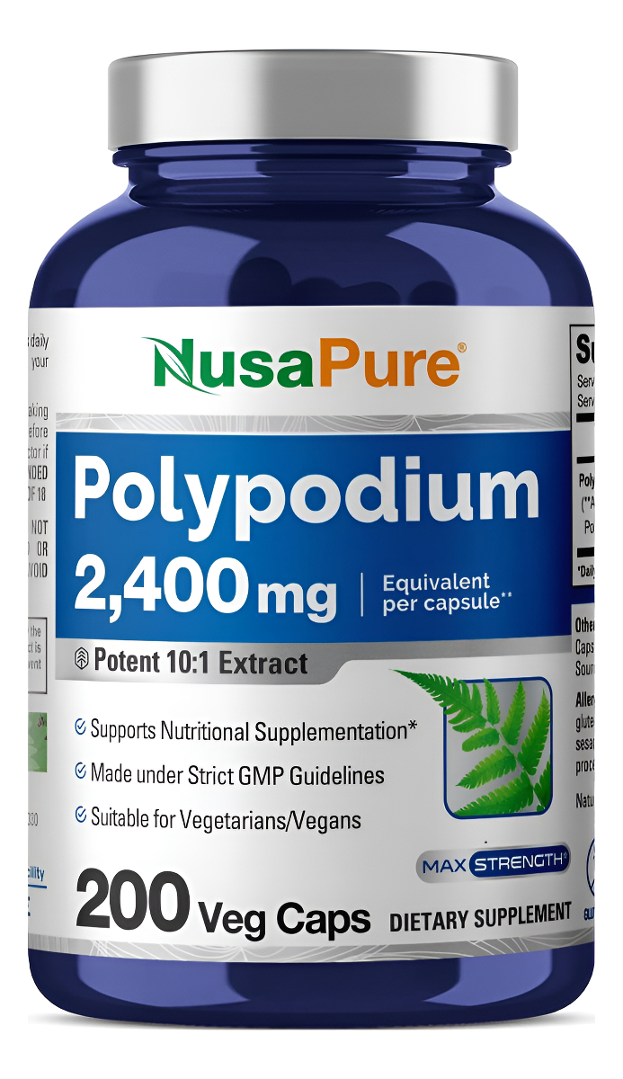 Nusapure Extracto De Polypodium Leucotomos 2400mg 200 Cápsulas Vegetales (vegetariano, Sin Omg, Sin Gluten)