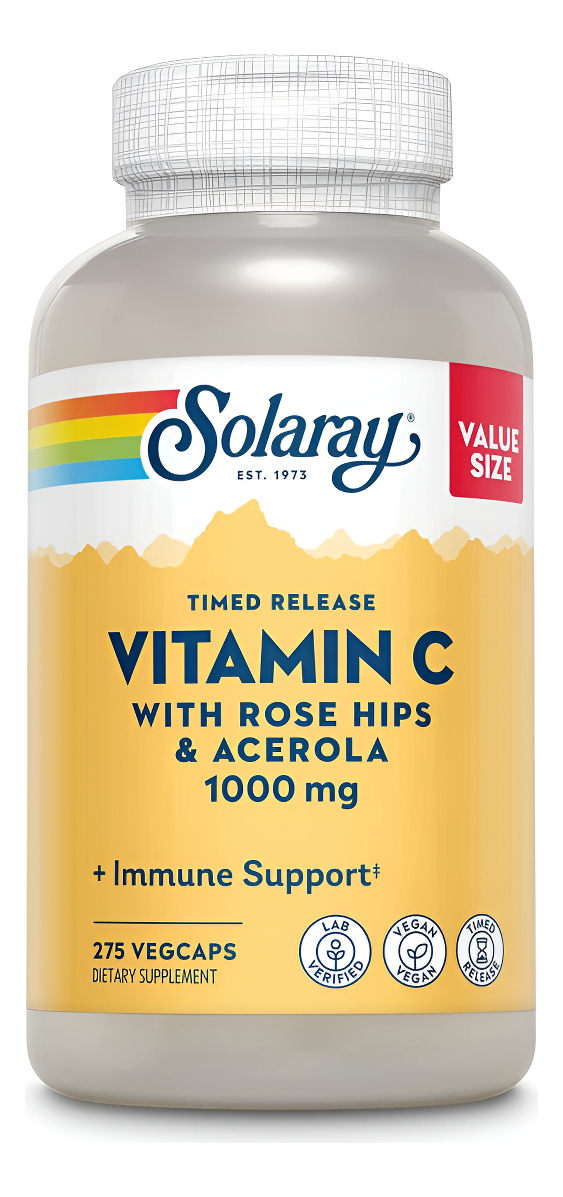 Solaray 275 Cápsulas Veganas De Liberación Prolongada De Vitamina C De 1000 Mg Con Bioflavonoides Y Escaramujo