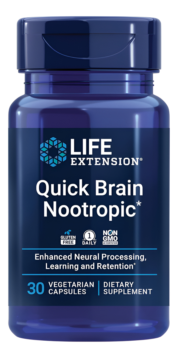 Life Extension Quick Brain Nootropic - Pastillas De Suplemento Cerebral Mejoradas Para Atención, Enfoque, Cognición Y A
