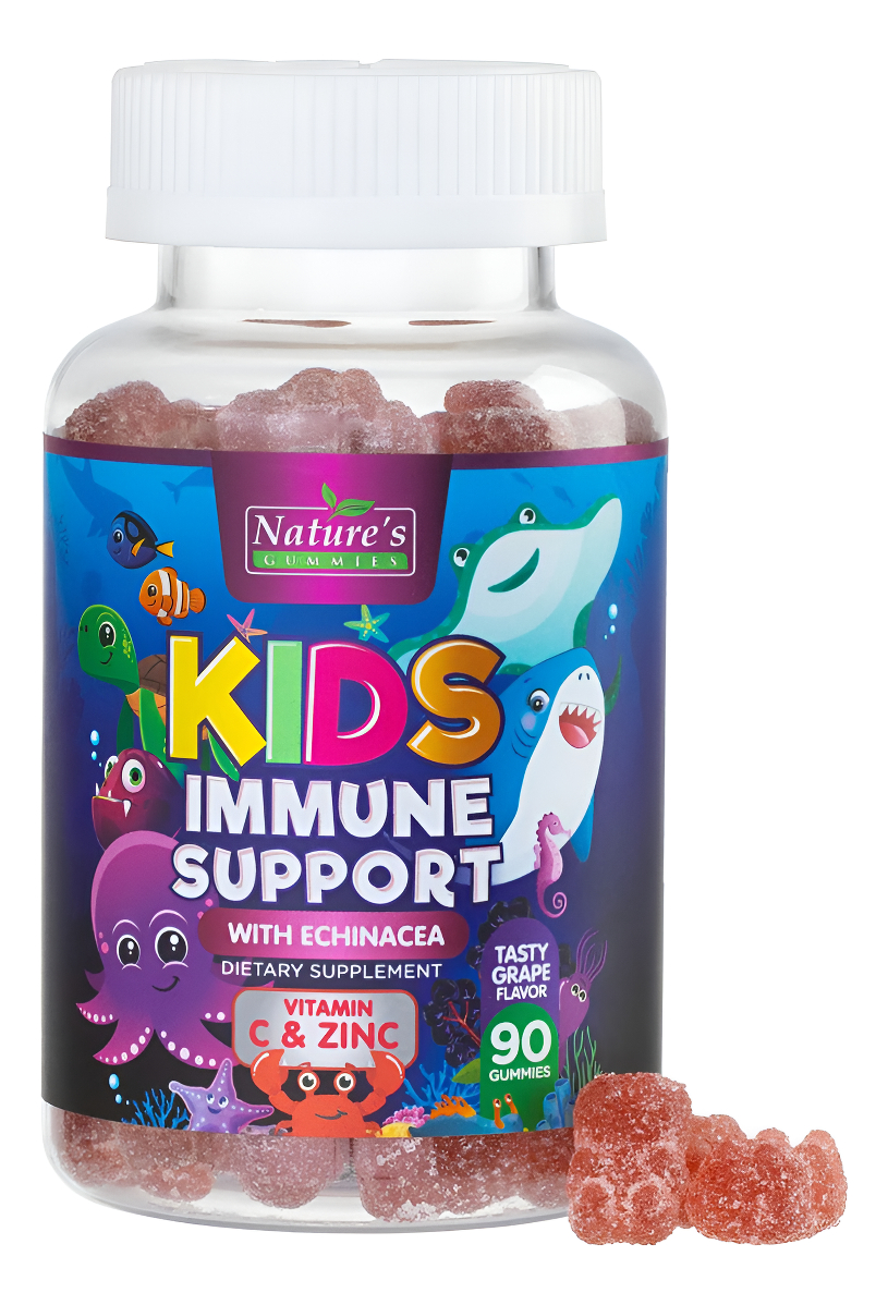 Nature's Gummies 90 Gomitas De Apoyo Inmunológico Para Niños Con Vitamina C, Zinc Y Equinácea