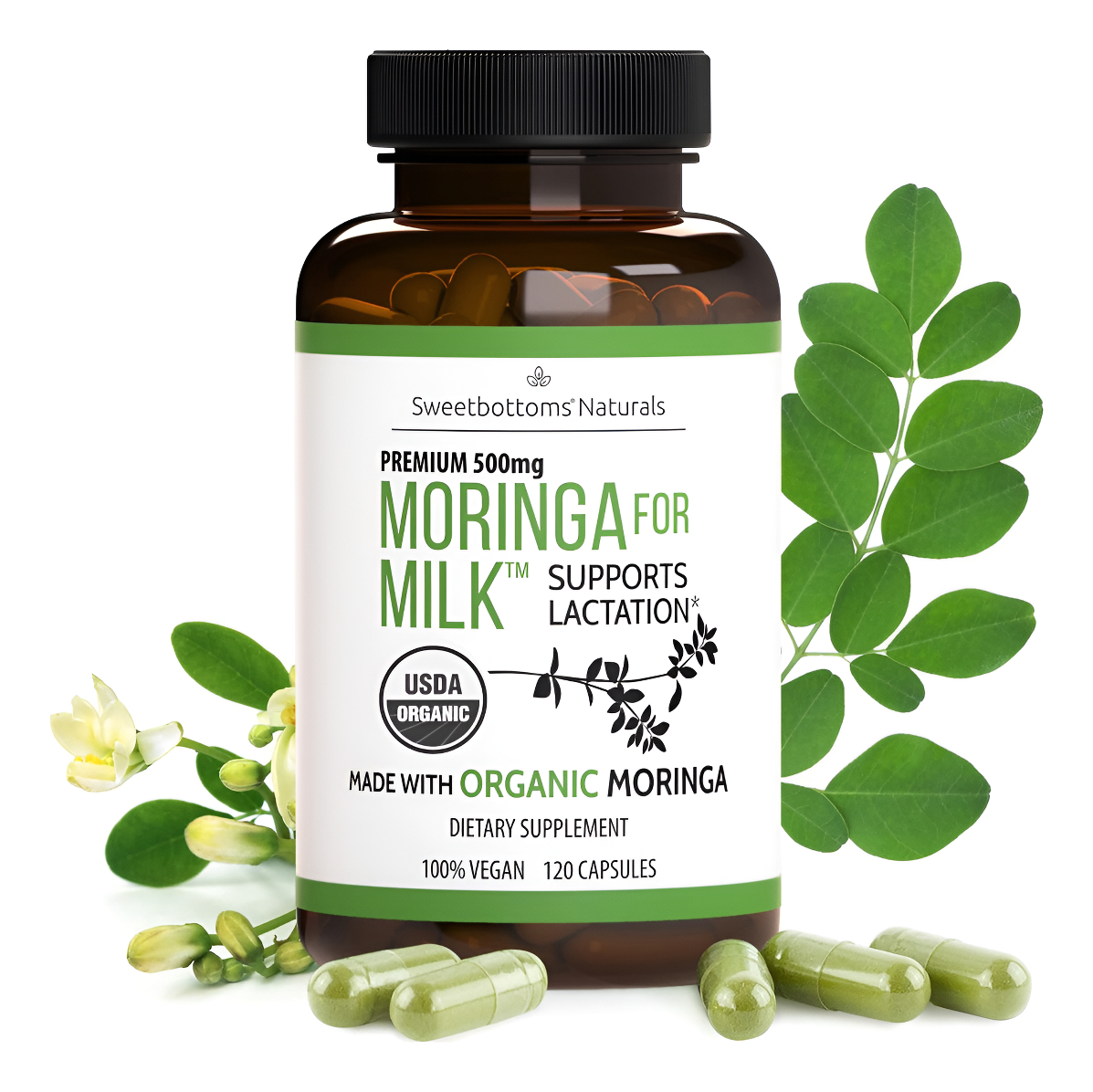 Suplemento De Lactancia - Cápsulas De Moringa Orgánica Para Apoyo A La Lactancia Materna Para Aumentar El Suministro De