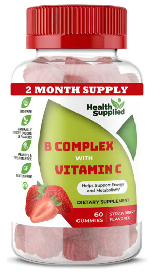 Health Supplied 60 Gomitas De Complejo De Vitamina B Con Vitamina C, Apoya El Sistema Nervioso Y Niveles De Energía