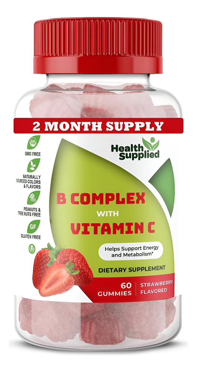 Health Supplied 60 Gomitas De Complejo De Vitamina B Con Vitamina C, Apoya El Sistema Nervioso Y Niveles De Energía
