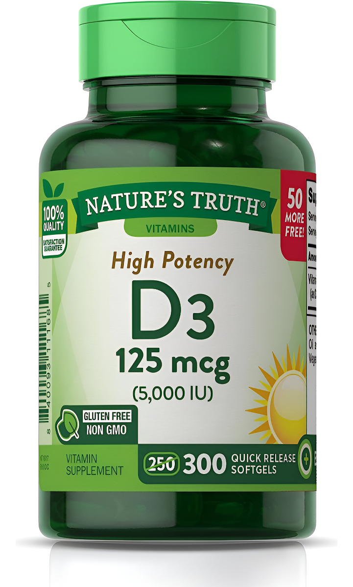 Nature's Truth Vitamina D3 5000 Ui (125 Mcg) | 300 Cápsulas Blandas | Vitamina D De Alta Potencia |
