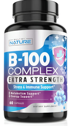 Built By Nature Suplemento Súper B-100 Complejo B, Apoyo Energético Y Metabolismo, Vegano, 60 Cápsulas