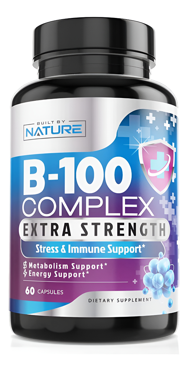 Built By Nature Suplemento Súper B-100 Complejo B, Apoyo Energético Y Metabolismo, Vegano, 60 Cápsulas