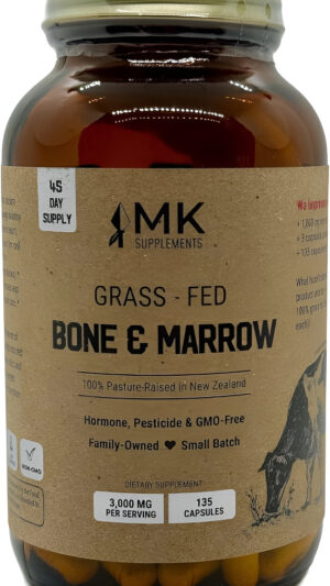 Mk Supplements Hueso Y Médula De Res Alimentados Con Pasto 3000 Mg, Suplemento De Médula Ósea De Res, 100% Ganado De Nu