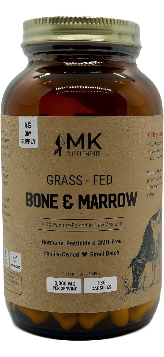 Mk Supplements Hueso Y Médula De Res Alimentados Con Pasto 3000 Mg, Suplemento De Médula Ósea De Res, 100% Ganado De Nu
