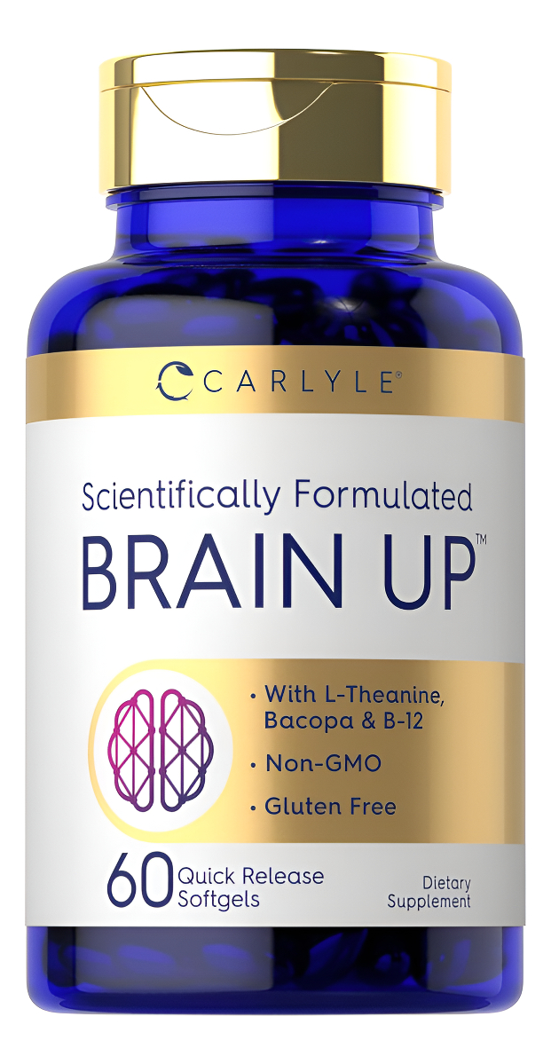 Carlyle Brain Up Suplemento | 60 Cápsulas Blandas | Con L-teanina, Bacopa Y B-12 | Sin Omg, Sin Gluten