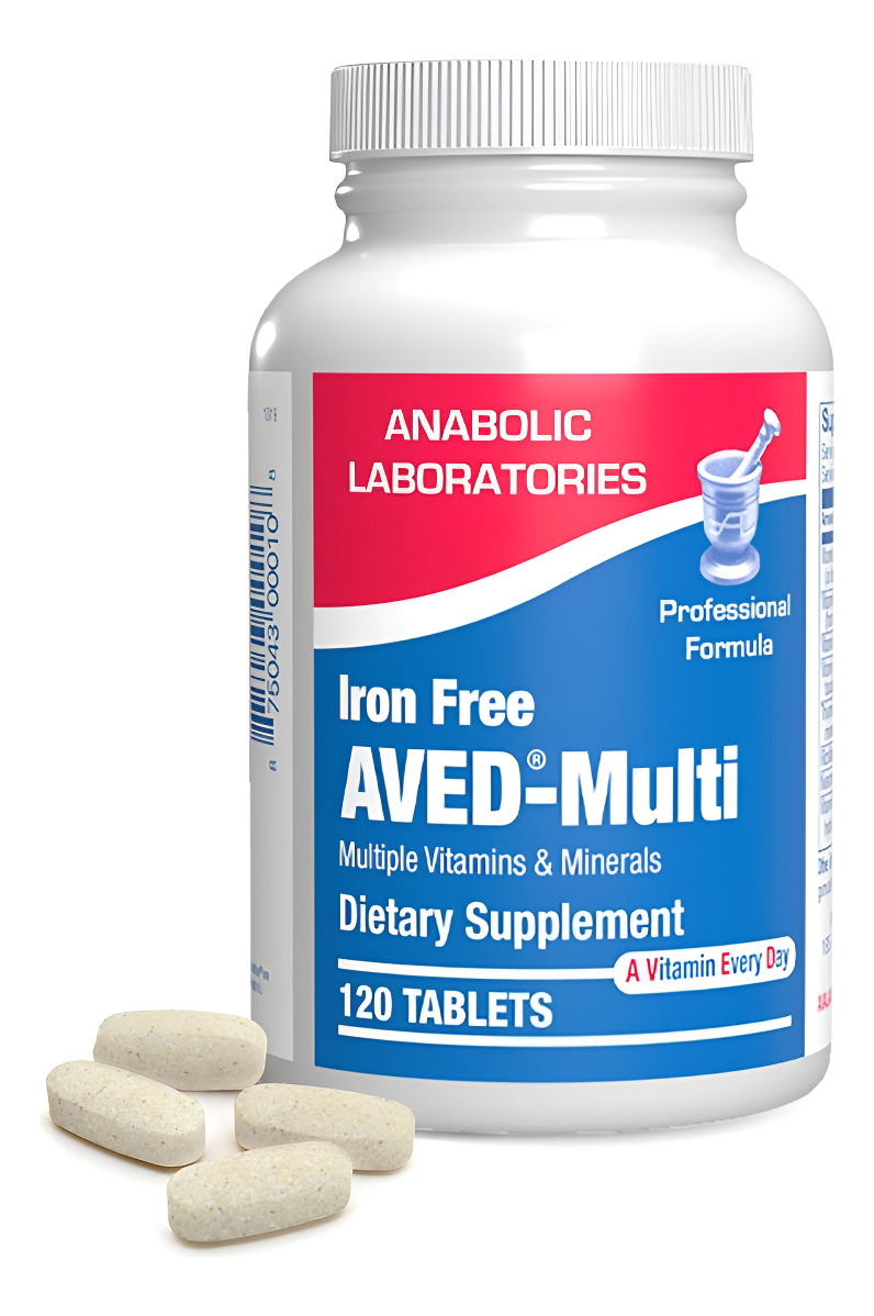 Anabolic Laboratories Aved Daily Multi Multivitamínico Diario Sin Hierro Para Hombres Y Mujeres, 120 Tabletas