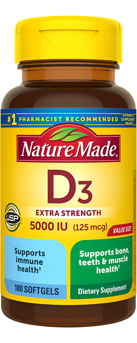 Nature Made Vitamina D3 Extra Fuerte 5000 Ui (125 Mcg) Suplemento Dietético 180 Cápsulas