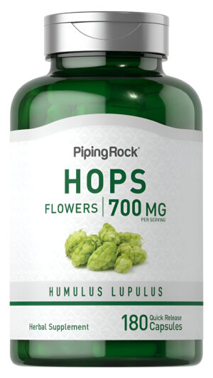 Piping Rock Cápsulas De Flores De Lúpulo | 700 Mg | 180 Unidades | Humulus Lupulus | Suplemento De Extracto De Hierbas