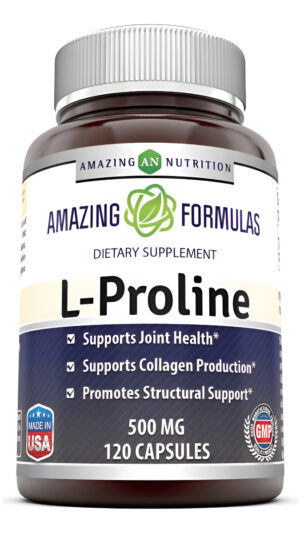 Amazing Formulas L-proline 500mg 120 Cápsulas  Promueve Articulaciones Saludables, Huesos Y Tejido Conectivo  Ayuda Con La Producción De Colágeno