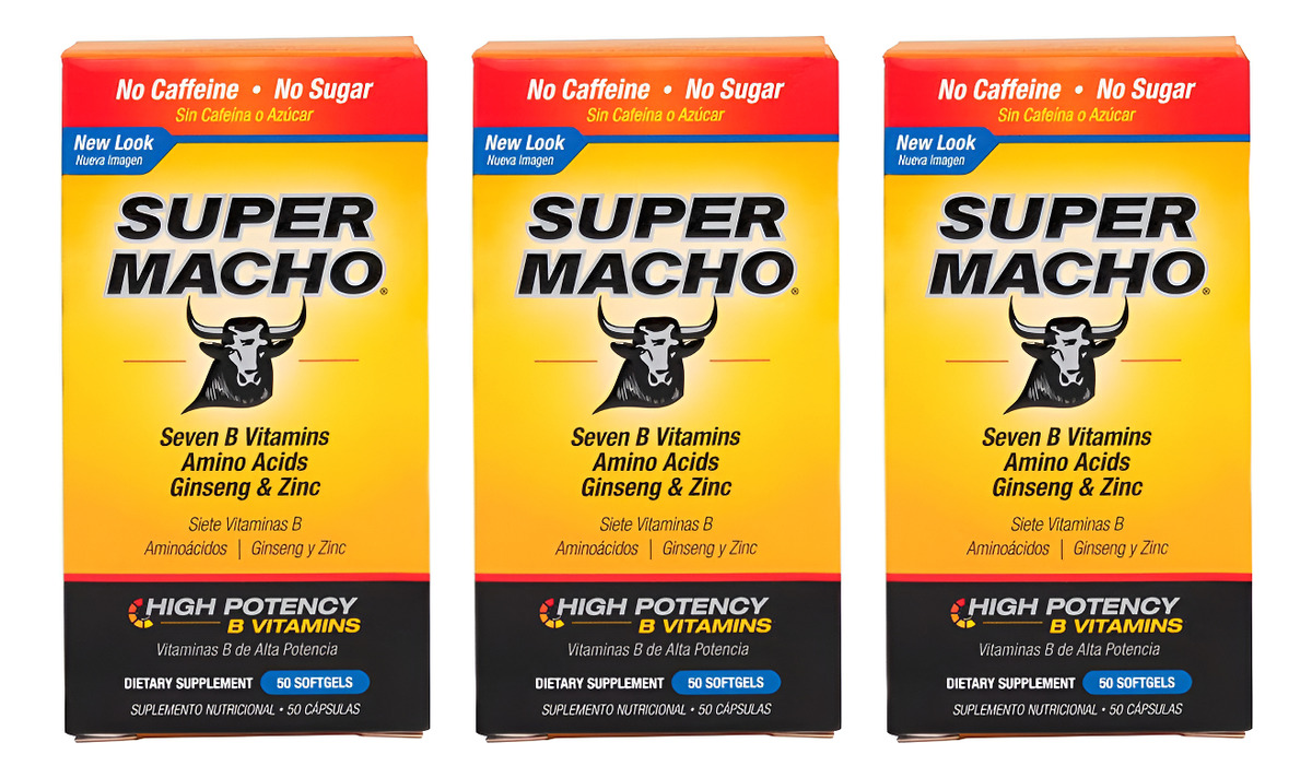 Super Macho Suplemento Dietético Con Zinc De Alta Potencia Y 7 Vitaminas B, Sin Conservantes, Azúcar O Cafeína