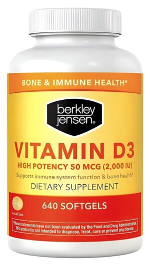Berkley Jensen Suplemento De Vitamina D3 De Alta Potencia De 2000 Ui (50 Mcg) 640 Cápsulas Blandas