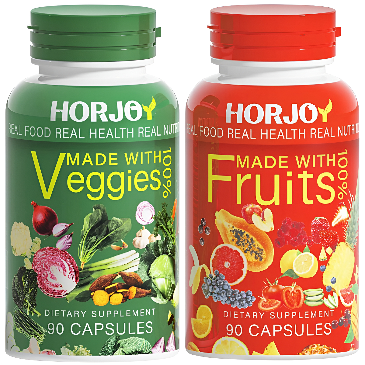 Horjoy Complementos Dietéticos Con Vitaminas Y Frutas 90 Cápsulas De Frutas Y 90 De Verduras (paquete De 2)
