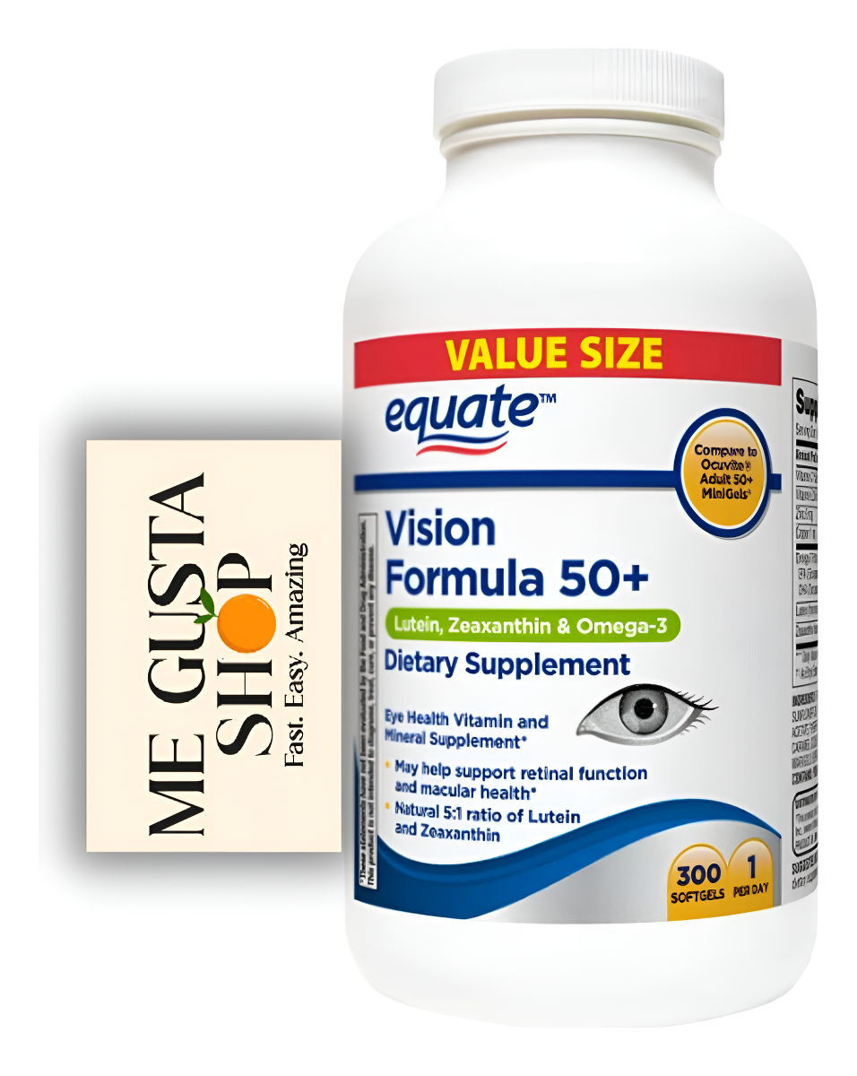 Equate Vision Formula 50+ - Suplemento Dietético De Cápsulas Blandas, 300 Unidades Con Adhesivo Includes Me Gustas