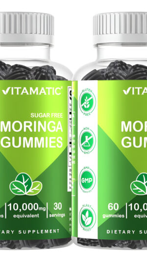 Vitamatic 2 Paquetes De Gomitas De Moringa Sin Azúcar, 10000 Mg Equivalentes Por Porción, Superalimento Verde Completo,