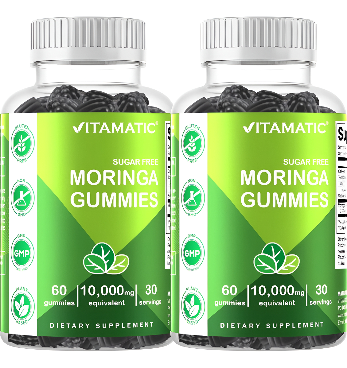 Vitamatic 2 Paquetes De Gomitas De Moringa Sin Azúcar, 10000 Mg Equivalentes Por Porción, Superalimento Verde Completo,