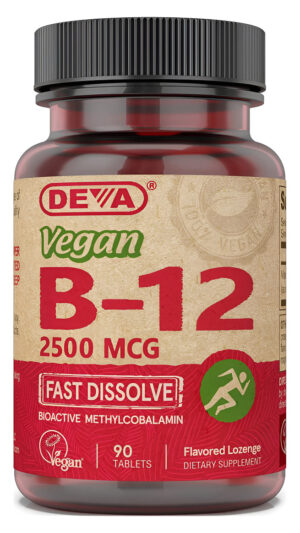 Deva Vitaminas Veganas B-12, Alta Potencia 2500 Mcg B12, Sublingual, 90 Tabletas (paquete De 2)