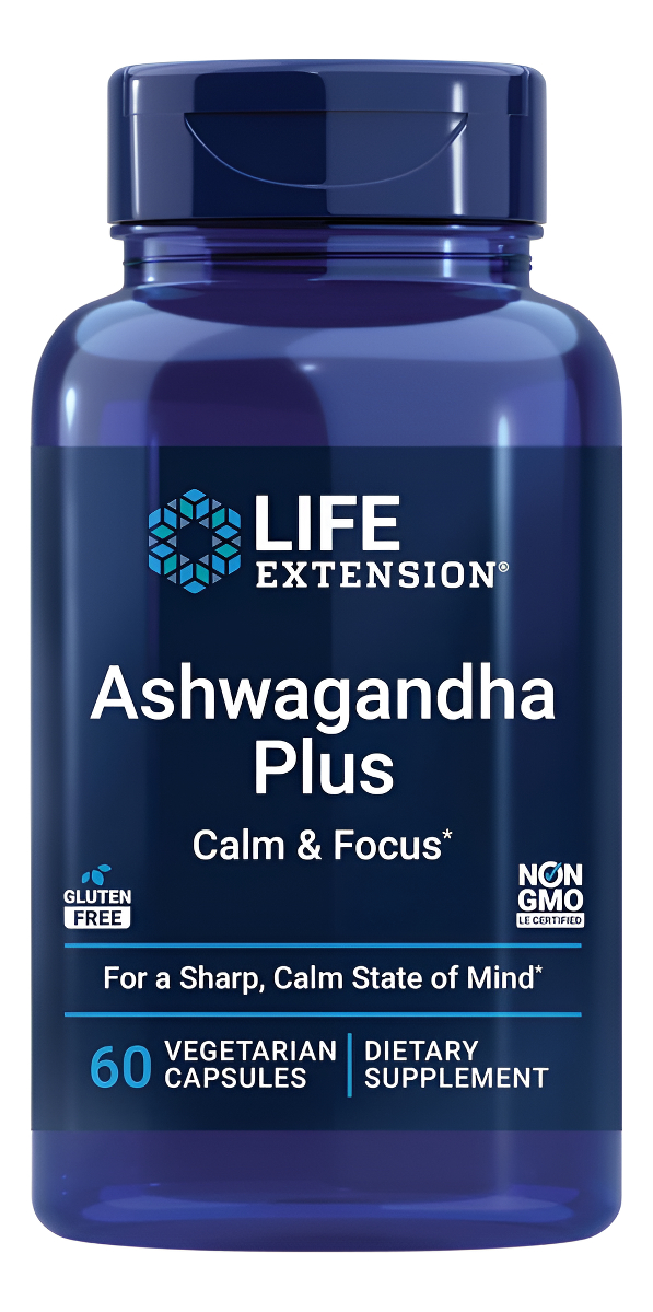 Life Extension Ashwagandha Plus Calm & Focus, Extracto De Ashwagandha, Extracto De Menta Verde, Enfoque, Atención, Rela