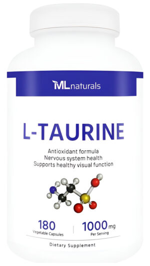 Ml Naturals L-taurina 1000 Mg 180 Cápsulas Vegetales. 99,9% De Pureza, Salud Del Sistema Nervioso Y Apoyo Antioxidante.