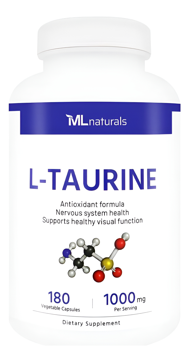 Ml Naturals L-taurina 1000 Mg 180 Cápsulas Vegetales. 99,9% De Pureza, Salud Del Sistema Nervioso Y Apoyo Antioxidante.