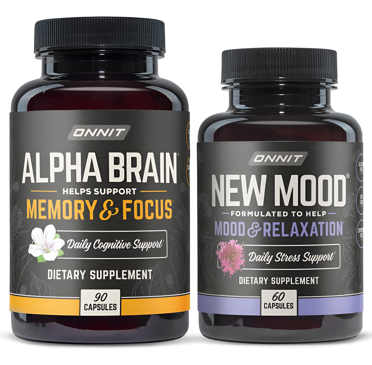 Onnit Alpha Brain 90ct + New Mood 60ct Nootrópico Pila