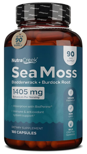 Sea Moss | Cápsulas De Musgo Marino Irlandés Con Vejiga, Bardana Y Bioperina Para La Absorción. Apoyo Prebiótico E Inmu