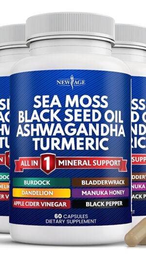 Sílice Musgo Marino 3000 Mg Aceite De Semilla Negra 2000 Mg Ashwagandha 1000 Mg Cúrcuma 1000 Mg Vejiga 1000 Mg Bardana