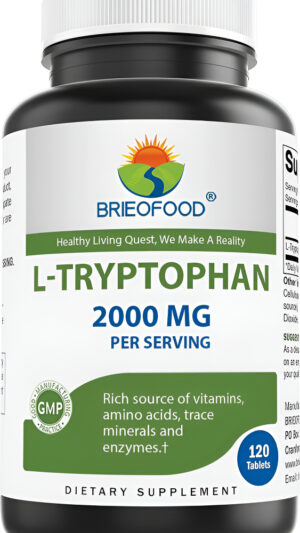 Brieofood L-triptófano 2000 Mg Por Porción - 120 Tabletas - Apoya El Estado De Ánimo Venenoso Y La Relajación